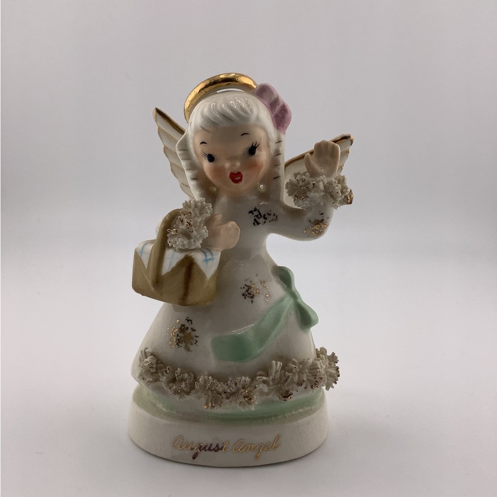 Vintage Napco August Angel Figurine Spaghetti Trim Japan Picnic Basket